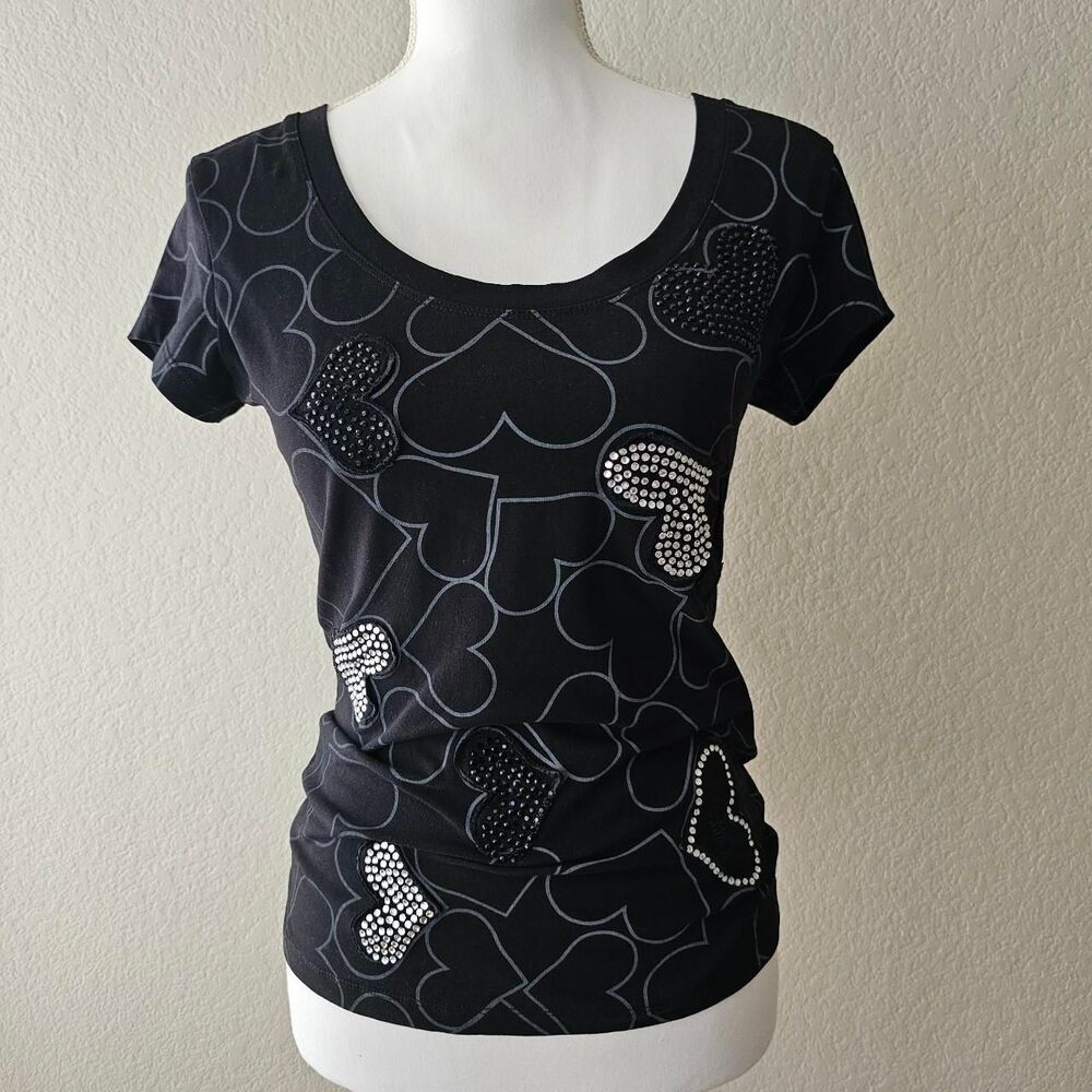 Love Moschino mcbling black heart top with rhinestones